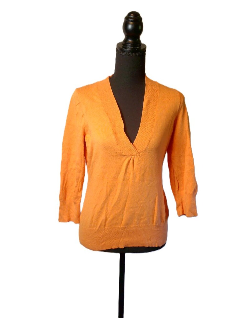 The Limited Orange V-Neck Sweater Top 3/4 Sleeve Knit Cotton Blend Medium